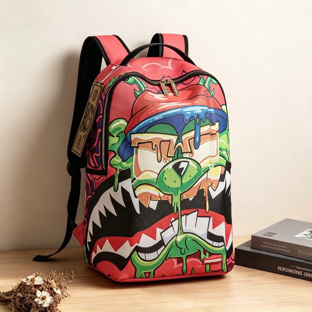 Sprayground Slime Monster Graffiti Shark Backpack Colorful Drip Print Waterproof Laptop School Bag