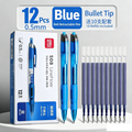 Retractable Blue Gel Pens 12 Pack 0.5mm Bullet Tip with 10 Refills, Smooth Ink Pens for Student & Office