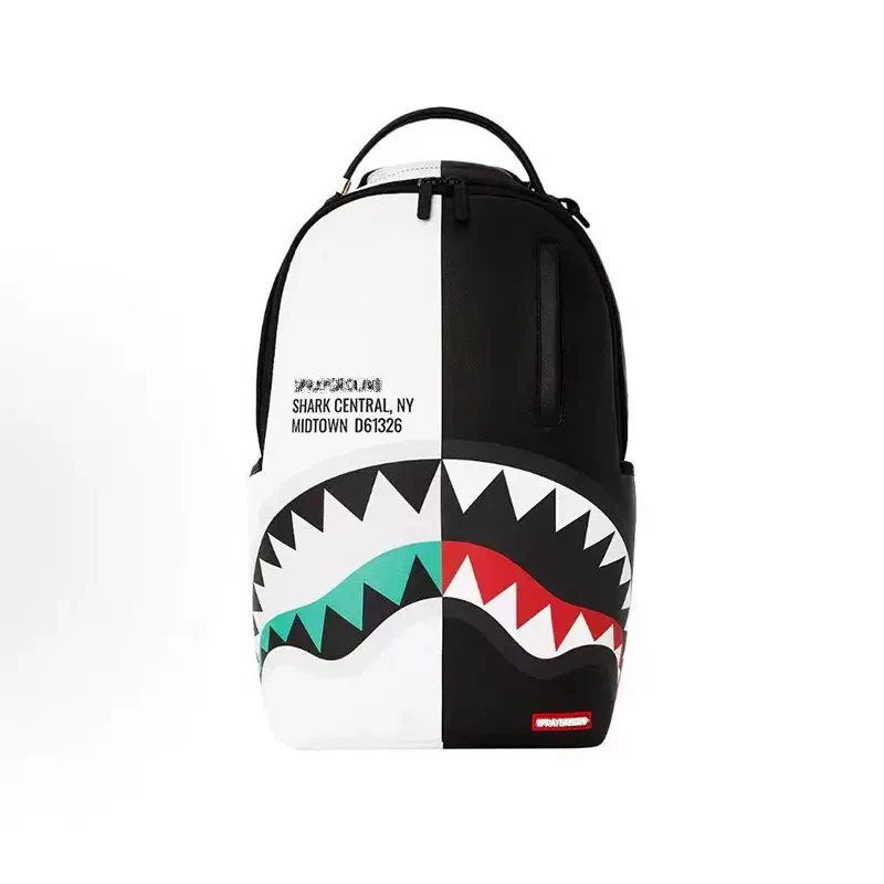 Sprayground Split Black White Shark Backpack Two‑Tone Teeth Waterproof Laptop School Travel Bag