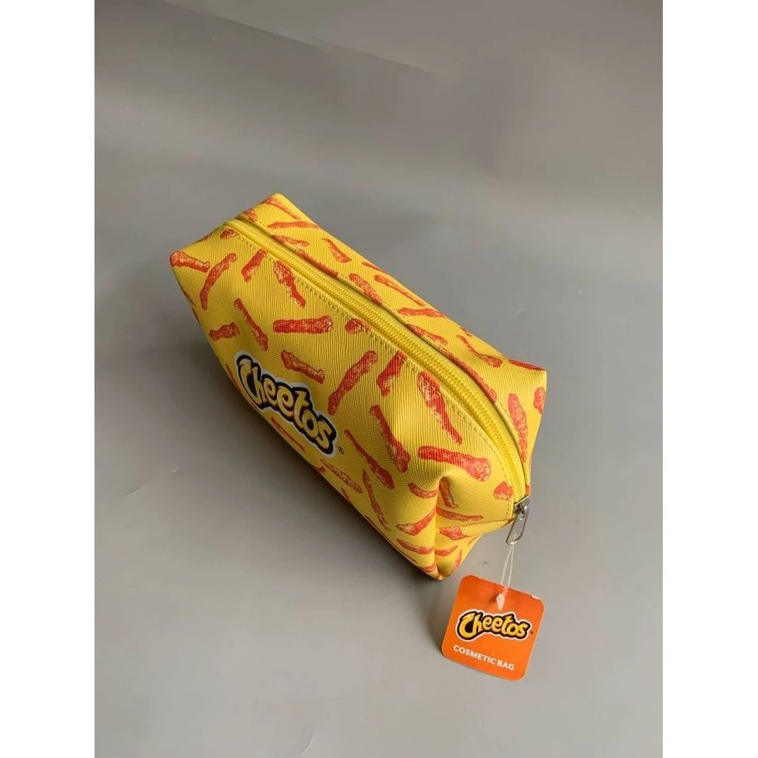 Fun Snack‑Themed Cheetos Print Pencil Case, Novelty Food‑Pattern Large‑Capacity Zipper Pen / Cosmetic Pouch