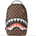 Sprayground Brown Checkerboard Mini Bear Shark Backpack All‑Over Print Waterproof Laptop School Travel Bag