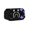 Black Shark Mouth Monogram Print Pencil Case