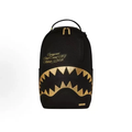 Sprayground Black Gold Embroidered Shark Backpack Waterproof PU Leather Laptop School Travel Bag