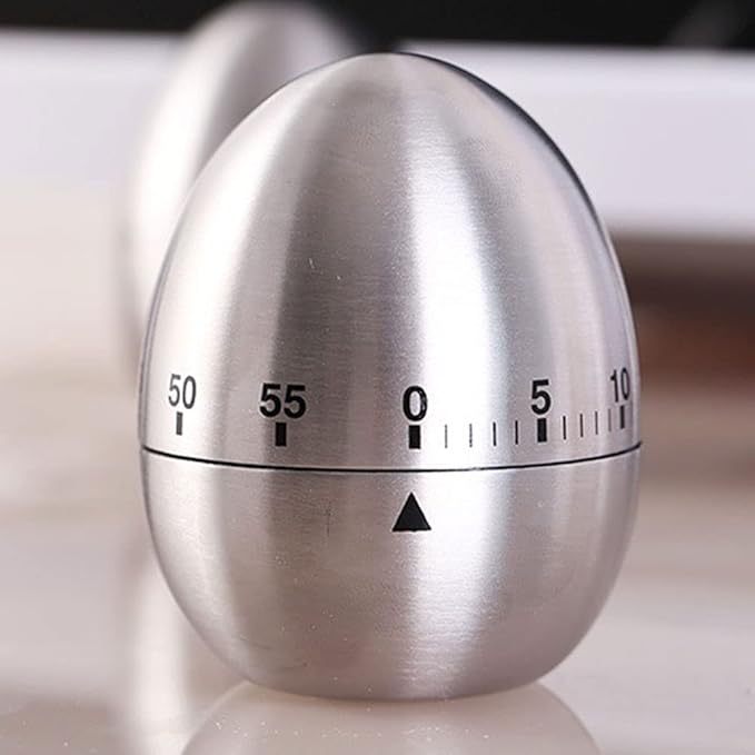 Mechanical Kitchen Timer 60 Minutes, Apple-Shaped Wind Up Timer (No Batteries), Manual Analog Cooking Timer with Loud Ring for Baking, Eggs, and Meal Prep, Silver