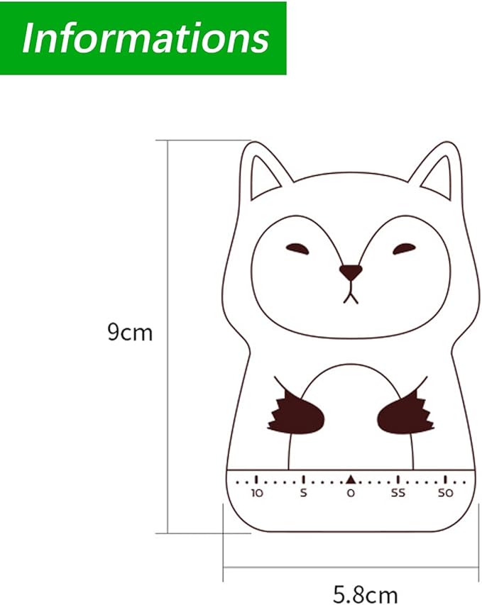 Cute Orange Fox Mechanical Kitchen Timer, 60-Minute Manual Wind Up Countdown Clock, Premium Matte Finish Visual Timer for Kids Study, Homeschooling, Classroom & Task Management (Fox Orange)