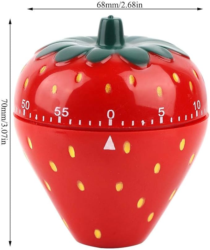 Jadeshay Kitchen Timer Strawberry Shaped, 60 Minutes Kitchen Timer Mechanical Time Reminder Kitchen Accessorie for Cooking