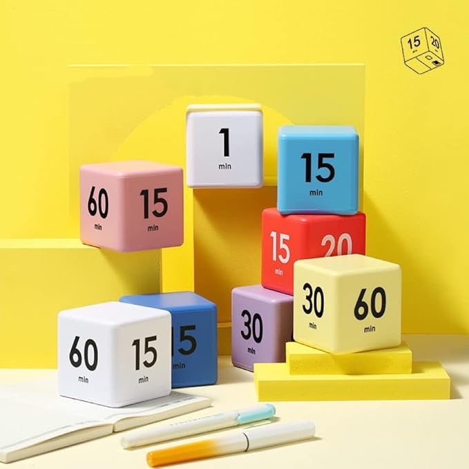 Feilifan Cube Timer, Productivity Flip Timer for Classroom Study Kitchen Workout Kids ADHD Countdown 15-20-30-60 Minute Preset, Pink