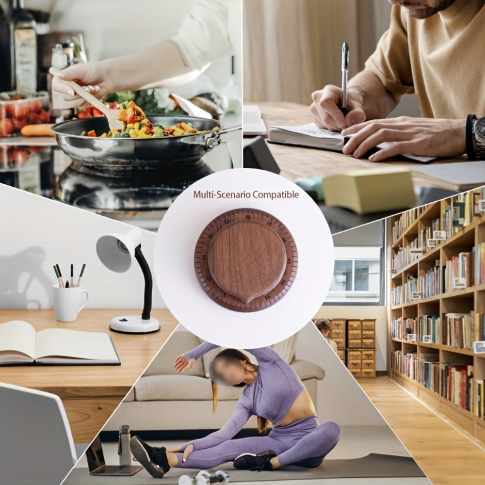 Mechanical Kitchen Timer with Loud Alarm - Black Walnut Wood Cooking Timer, 100% Battery-Free Desktop Timer for Cooking, Baking & Study