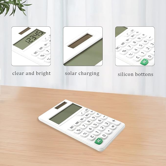 Basic Mini 4 Function Calculators,Calculator Small,Back to School First Day of School Supplies,Desk Calculator,White Solar Pocket Calculators for Students Home Office Middle