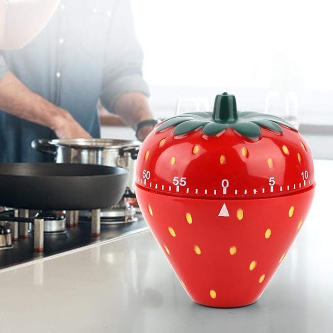 Jadeshay Kitchen Timer Strawberry Shaped, 60 Minutes Kitchen Timer Mechanical Time Reminder Kitchen Accessorie for Cooking