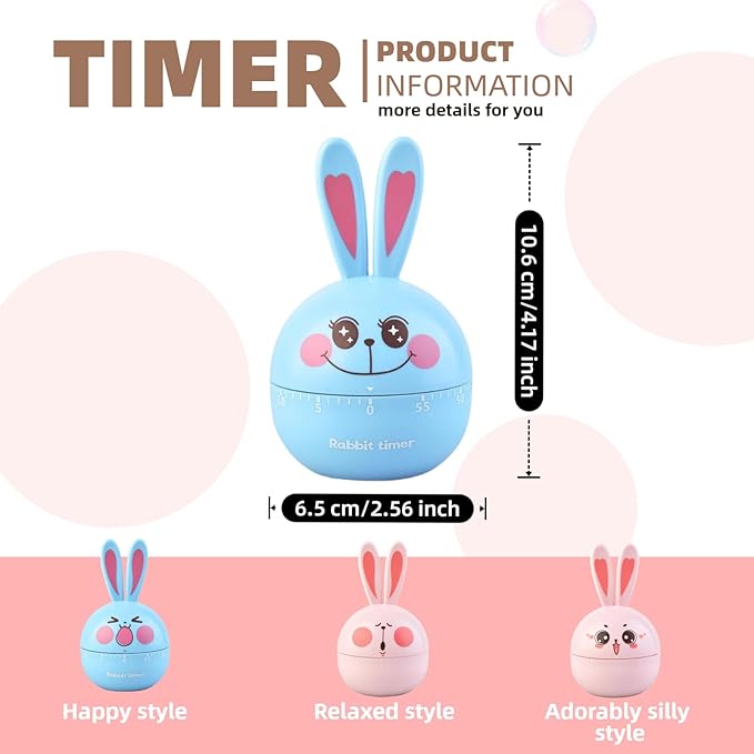 Cartoon Mechanical Kitchen Timer, 60 Minutes Countdown Timer, Mechanical Visual Timer for Kids - No Batteries Required, Kitchen Timer for Cooking, Home, Study and Classroom (Pink-B)