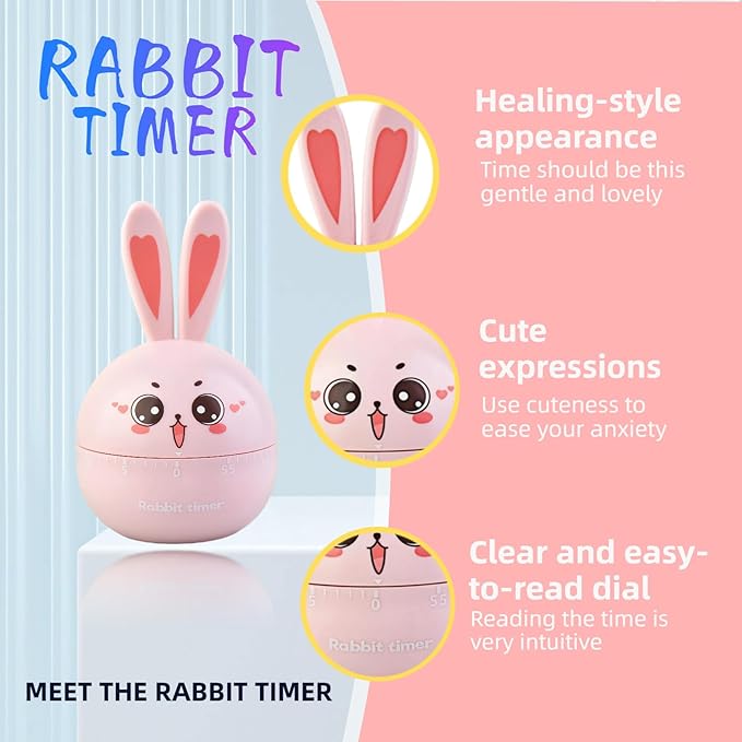 Cartoon Mechanical Kitchen Timer, 60 Minutes Countdown Timer, Mechanical Visual Timer for Kids - No Batteries Required, Kitchen Timer for Cooking, Home, Study and Classroom (Pink-A)