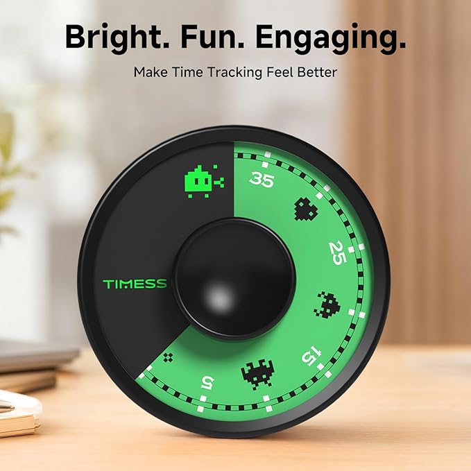60-Minute Visual Timer, Twist to Set, Loud Battery-Powered Alarm, Minimalist Rotary Countdown Dial for Office, Study, Work & Home Time Management (Black)