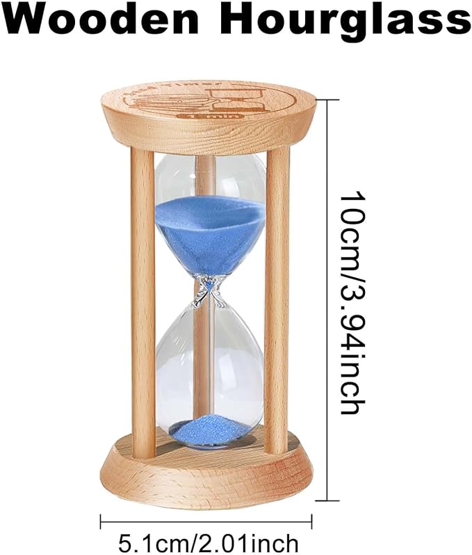 5 Minute Sand Timer, 5 Min Wooden Hourglass, Wood Mini Sand Clock, Five Minute Sandglass, Reloj De Arena, Small Hour Glass for Toothbrush Timer, Kitchen, Desk Decor, Work, Game, Gift, Blue