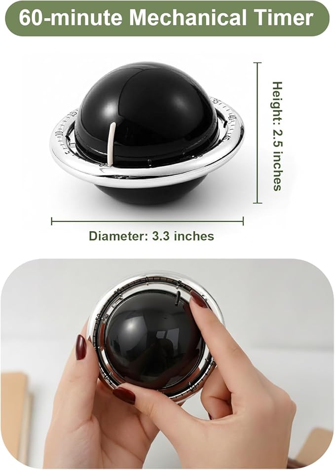 Kitchen Timer, 60-Minute Mechanical Timer with Magnetic Back - No Batteries Required - Loud Alarm, Wind Up Manual Time Countdown Reminder for Cooking, Baking, Exercise, Study, Working, Gaming, Black