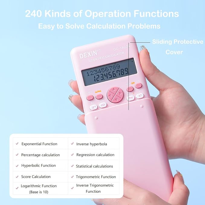 Scientific Calculators for Students, 240 Functions 2-Line Standard Scientific Calculator, Cute School Office Supplies，Math Calculator for School (Blue)
