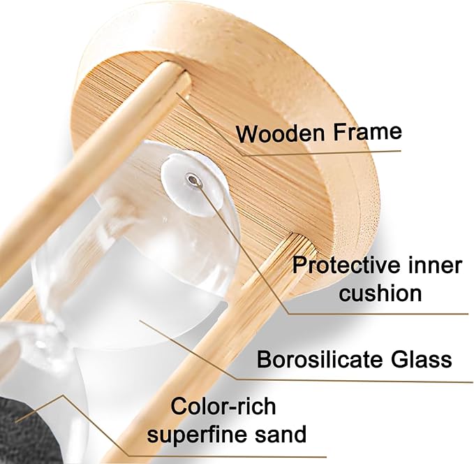 25 Minute Hourglass, 25 Min Wooden Sand Timer, Wood Sand Watch, Five Minute Mini Hour Glass, Reloj De Arena, Small Sandglass for Toothbrush Timer, Cooking, Decorative, Work, Game, Gift, Black