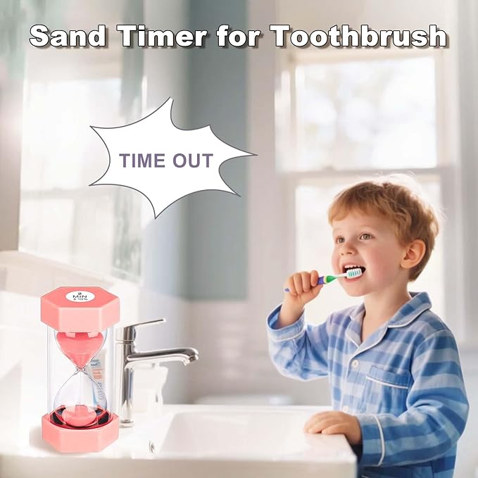 Sand Timer 15 Minute Hourglass, Unbreakable Hexagon Sand Clock 15 Min, Reloj De Arena 15 Minutos, Plastic Green Hour Glass Sandglass for Classroom Game Decoration (Pink)