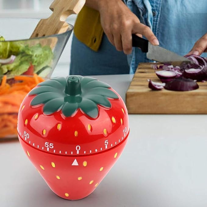 Jadeshay Kitchen Timer Strawberry Shaped, 60 Minutes Kitchen Timer Mechanical Time Reminder Kitchen Accessorie for Cooking