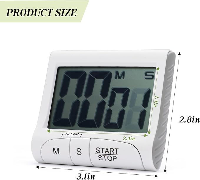 Large LCD Display Kitchen Timer -Magnetic Digital Timers,Loud Alarm,Memory and Fast Forward Function,Cooking Timers for Kitchen,Gym, Meeting, Classroom,Study,Work,Outdoor Activities(White)