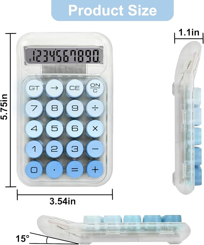 Cute Calculator, Mechanical Switch Calculator, Calculators Desktop | 10 Digits, Desk Calculators with Big Buttons and LCD Display, Battery Power, Ideal for School Home Office Basic(Blue)