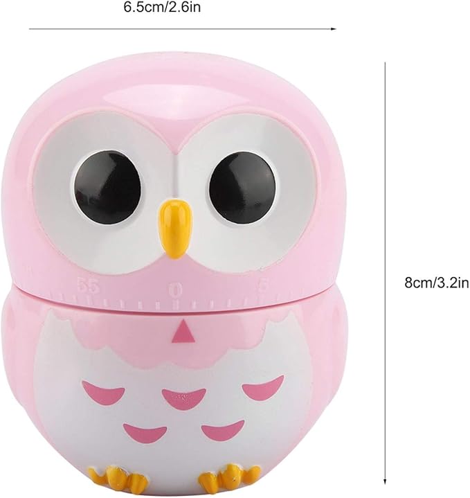 Cooking Timer, Cute Owl Shape Kitchen Timer, 55 Minutes Mechanical Rotating Timers for Cooking,Retro Kitchen Timers with Loud Alarm(pink1)
