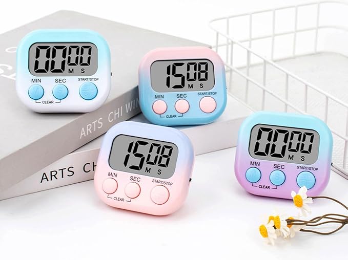 4 Pack Digital Timers, Timer for Kids, Magnetic Back and ON/Off Switch, Minute Second Count Up Countdown Kitchen Timers, Suitable for Cooking, Classroom, Teacher, Exercise, Game, Oven (Gradient Color)