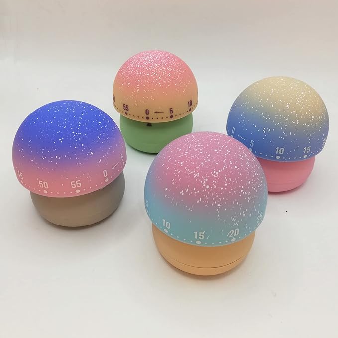 Mechanical Kitchen Timer, Cute Mushroom Timer for Kids, Wind Up 60 Minute Manual Countdown Timer for Classroom, Home, Study and Cooking (Beige Base)
