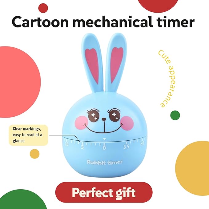 Cartoon Mechanical Kitchen Timer, 60 Minutes Countdown Timer, Mechanical Visual Timer for Kids - No Batteries Required, Kitchen Timer for Cooking, Home, Study and Classroom (Pink-A)