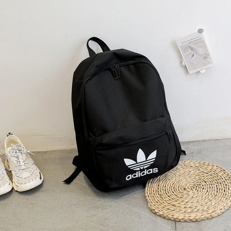 Black White Trefoil Logo Backpack Unisex School Travel Laptop Bag