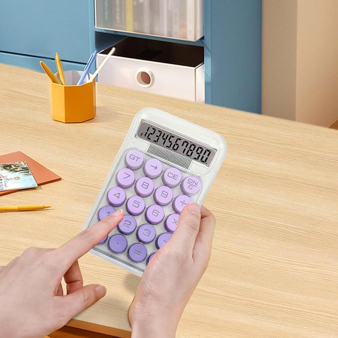 Cute Calculator, Mechanical Switch Calculator, Calculators Desktop | 10 Digits, Desk Calculators with Big Buttons and LCD Display, Battery Power, Ideal for School Home Office Basic (Purple)