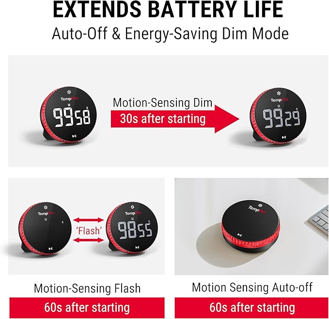 TempPro 99-Hour Digital Kitchen Timer with Strong Magnetic & Stable Stand, Classroom Timers with 3-Volume-Level, Stopwatch with Large LED Display, Digital Timers for Classroom(Previously ThermoPro)