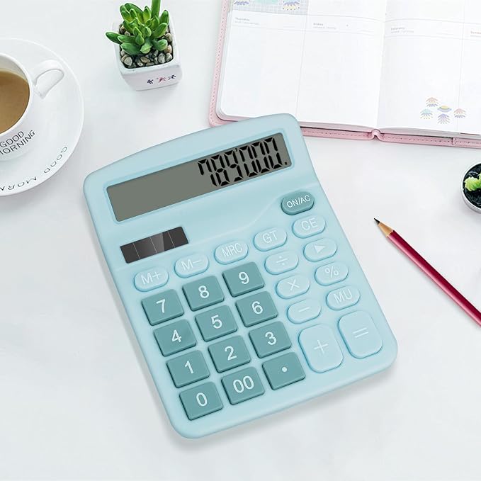 Desktop Calculator, Light Blue Calculator Big Buttons, 12-Digits | Large LCD Display, Solar and AA Battery Dual Power, Desk Calculators for Office Home School Business Class (Light Blue)
