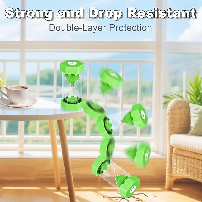 Sand Timer 15 Minute Hourglass, Unbreakabl Sand Clock 15 Min, Reloj De Arena 15 Minutos, Plastic Green Hour Glass Sandglass for Classroom Game Kitchen (Green)