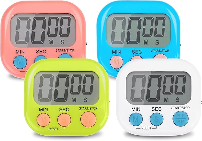 4-Piece Multi-Function Electronic Timer, Learning Management, Suitable for Kitchen, Study, Work, Exercise Training, Outdoor Activities(not Including Battery).