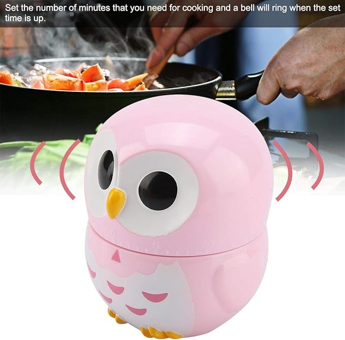 Cooking Timer, Cute Owl Shape Kitchen Timer, 55 Minutes Mechanical Rotating Timers for Cooking,Retro Kitchen Timers with Loud Alarm(pink1)