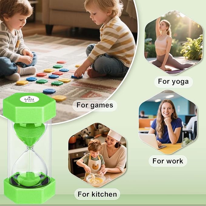 5 Minute Hourglass Sand Timer, Plastic Hexagon Hourglass Sand Clock 5 Min, Reloj De Arena 5 Minutos,Unbreakable Green Hour Glass Sandglass for Classroom Games Kitchen (Green)