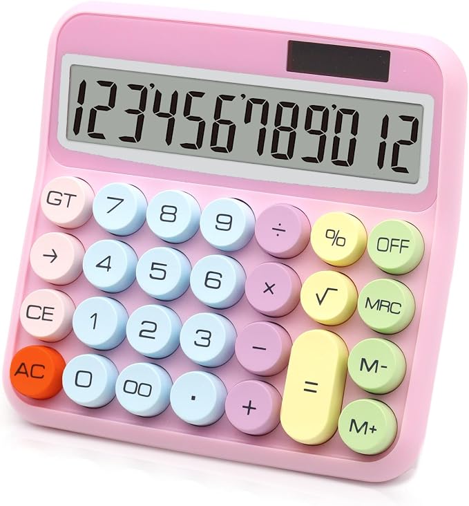 Pink Calculator, Solar Calculators Desktop, Big Button Calculator for Desk | Large Button Calculator with Large LCD Display, Powered by two Modes, Pink Desk Accessories for Offices, Schools and Homes