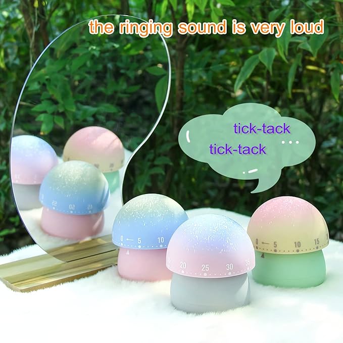 Mechanical Kitchen Timer, Cute Mushroom Timer for Kids, Wind Up 60 Minute Manual Countdown Timer for Classroom, Home, Study and Cooking (Beige Base)