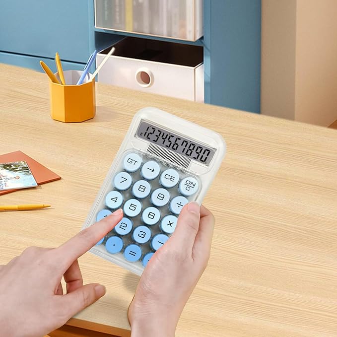 Cute Calculator, Mechanical Switch Calculator, Calculators Desktop | 10 Digits, Desk Calculators with Big Buttons and LCD Display, Battery Power, Ideal for School Home Office Basic(Blue)
