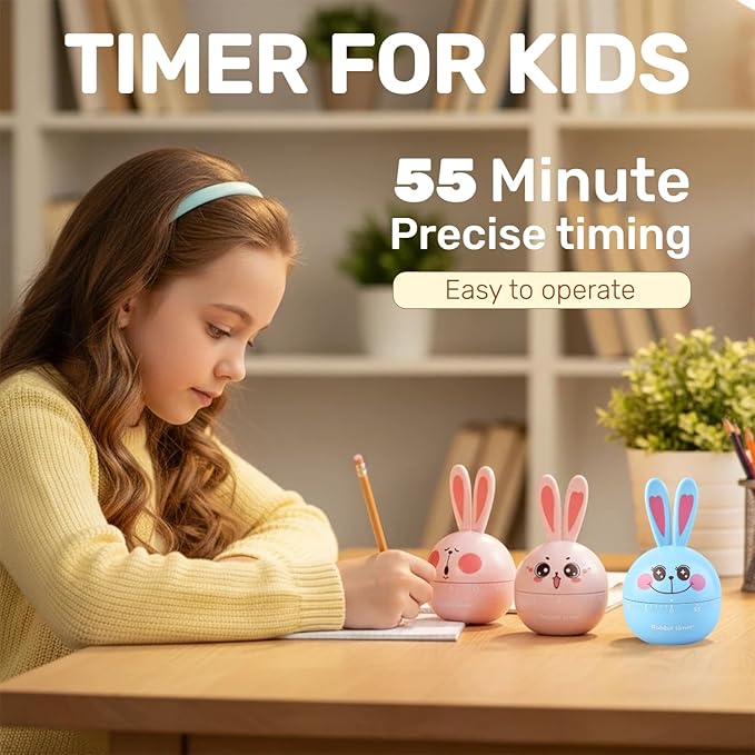 Cartoon Mechanical Kitchen Timer, 60 Minutes Countdown Timer, Mechanical Visual Timer for Kids - No Batteries Required, Kitchen Timer for Cooking, Home, Study and Classroom (Pink-A)
