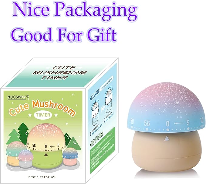 Mechanical Kitchen Timer, Cute Mushroom Timer for Kids, Wind Up 60 Minute Manual Countdown Timer for Classroom, Home, Study and Cooking (Beige Base)