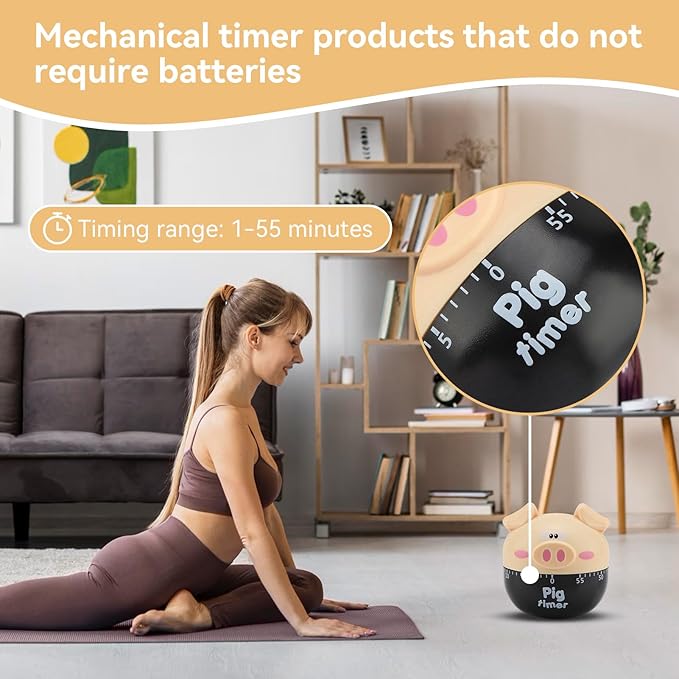 Cute Kitchen Timer, Piggy Wind up Timer Cooking Manual Kitchen Funny Mechanical Rotating Alarm for Kitchen Cooking Baking(Khaki)