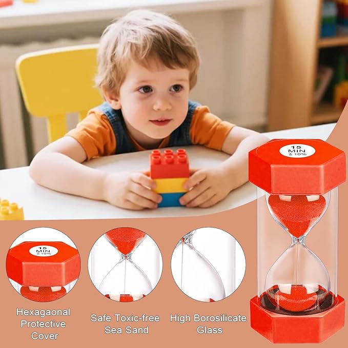 30 Minute Hourglass Sand Timer, Unbreakable Hexagon Sand Clock, Plastic Sand Watch 30 Min, Reloj De Arena 30 Minutos, Colorful Hour Glass Sandglass for Classroom Games(Red)