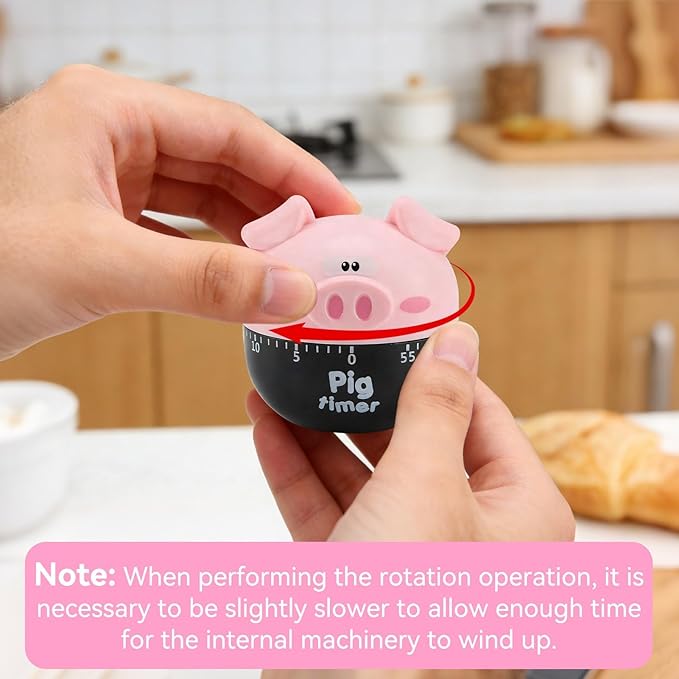 Cute Pig Kitchen Timer, 55 Minute Timer Mechanical Count Down Timer Clock for Cooking Baking Time Management, Pink, 6.5 * 7cm/2.6 * 2.8in