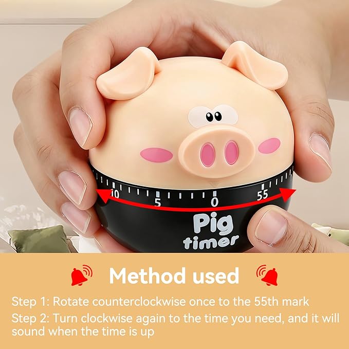 Cute Kitchen Timer, Piggy Wind up Timer Cooking Manual Kitchen Funny Mechanical Rotating Alarm for Kitchen Cooking Baking(Khaki)
