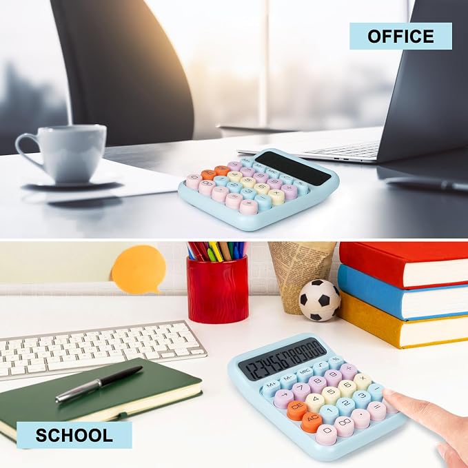 Mechanical Switch Calculator with Big Buttons, Calculators Desktop | 12 Digits, Large LCD Display, Desk Calculator, Cute Blue Calculators for Teachers Students Basic Office (Blue)
