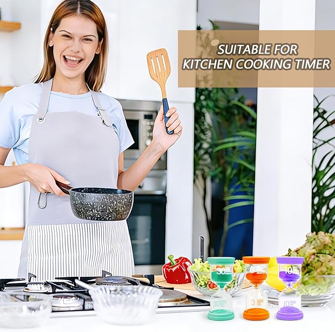 Sand Timer Set 3/5/10/15/30 Minutes with Inspirational Sticker Sheet, Colorful Decorative Hourglass for Home Office Kitchen Time Management, Decorative Sand Clock