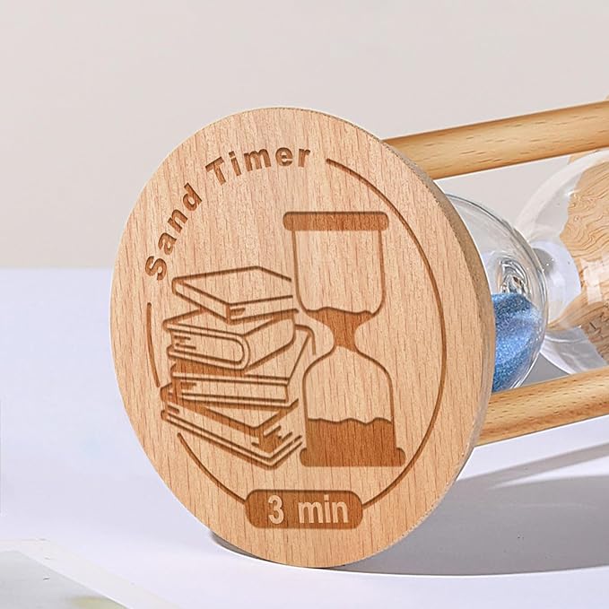 3 Minute Sand Timer, 3 Min Wooden Hourglass, Wood Mini Sand Clock, Three Minute Sandglass, Reloj De Arena, Small Hour Glass for Toothbrush Timer, Kitchen, Desk Decor, Work, Game, Gift, Blue