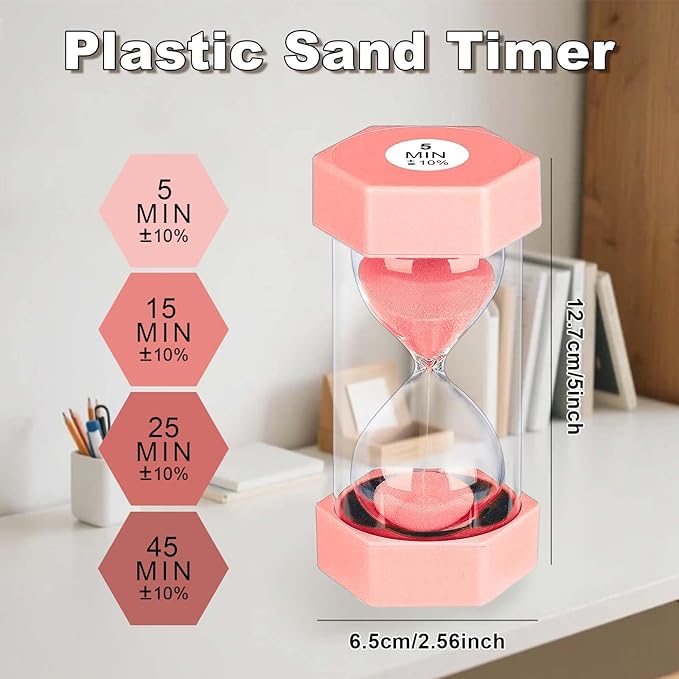 Sand Timer 15 Minute Hourglass, Unbreakable Hexagon Sand Clock 15 Min, Reloj De Arena 15 Minutos, Plastic Green Hour Glass Sandglass for Classroom Game Decoration (Pink)